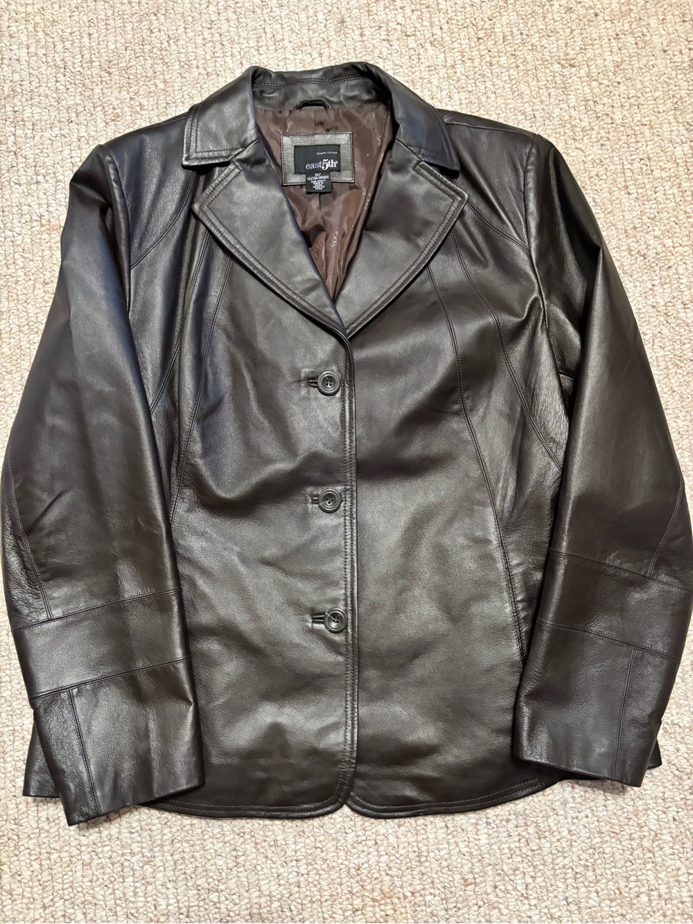 East 5th Women's Dark Brown Leather Button-Front Jacket